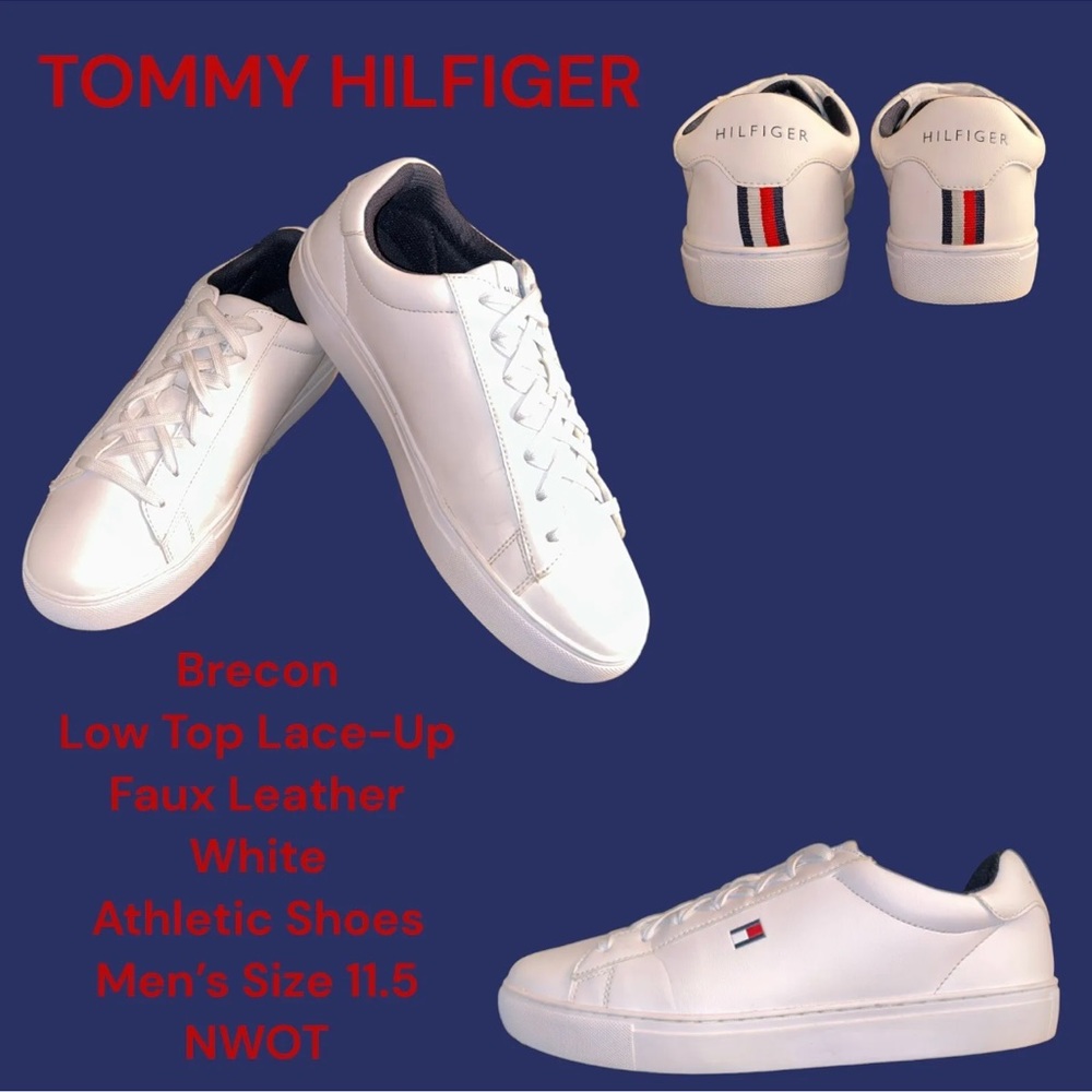 TOMMY HILFIGER Brecon Lace-Up Low Top  White W Logo Athletic Shoes Men 11.5 NWOT